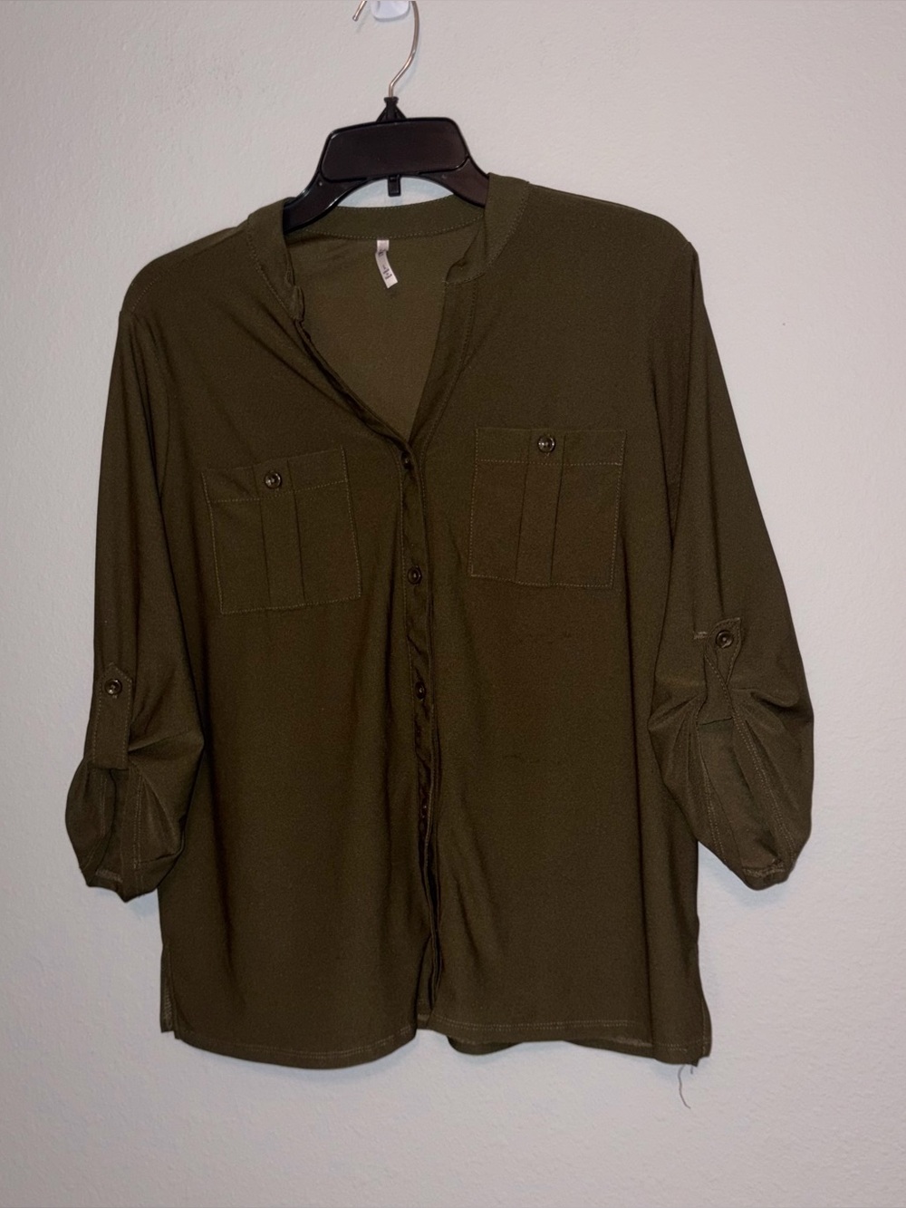 3rd + Malt Button Front Roll Up Button Tab Sleeves Size L